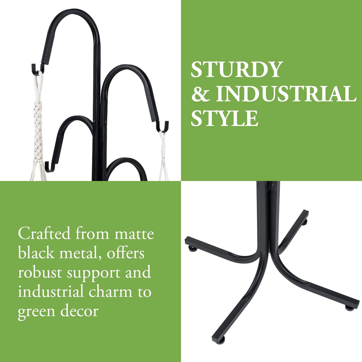 MyGift matte black finish on planter stand underscoring durability for indoor and outdoor use
