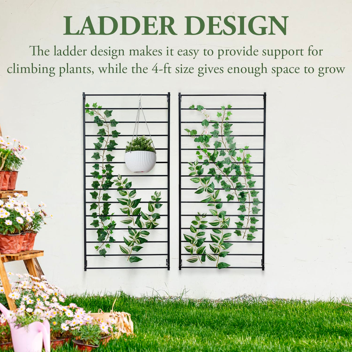 MyGift matte black outdoor garden trellis provides durable plant support