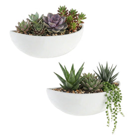 MyGift white ceramic wall planters in half-bowl design for chic indoor greenery.