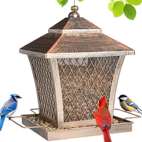 MYITYARD bird feeder in bronze finish hanging outdoors to attract cardinals and robins