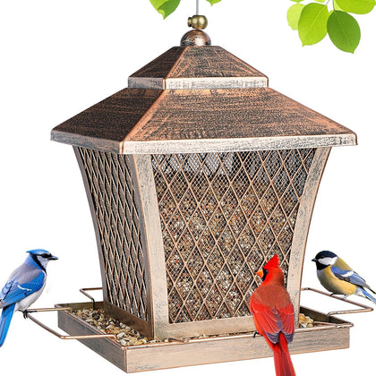 MYITYARD bird feeder in bronze finish hanging outdoors to attract cardinals and robins