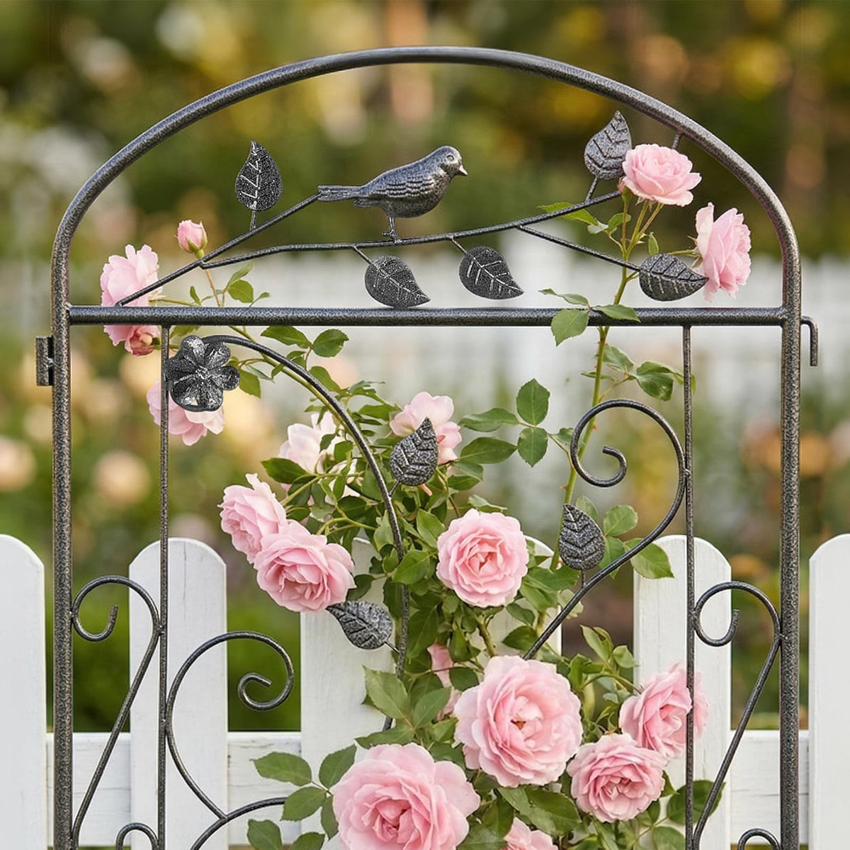 Mykubi garden trellis 2pc bird-leaf decor enhances garden aesthetics.