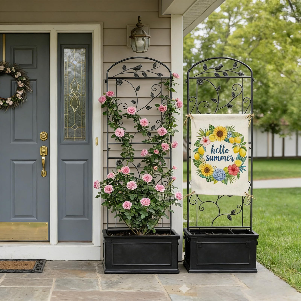 Mykubi garden trellis 2pc patio courtyard display in outdoor spaces.