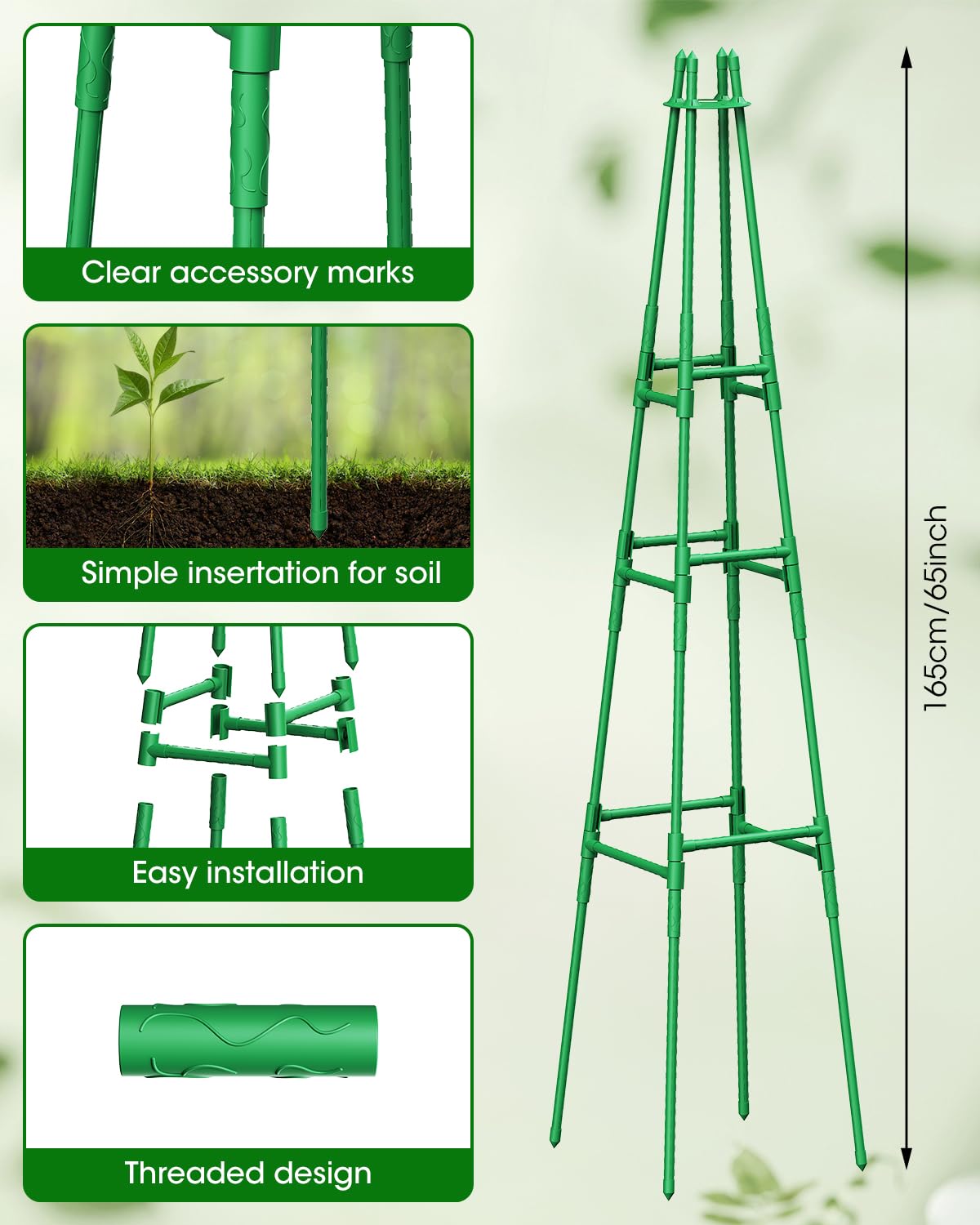 MYMULIKE climbing plant support for tomatoes, cucumbers, and beans in outdoor or indoor spaces.