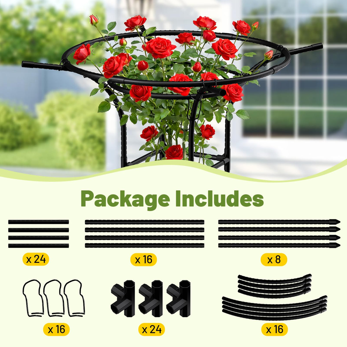 MYMULIKE outdoor trellis doubles as a light-hanging garden accent.