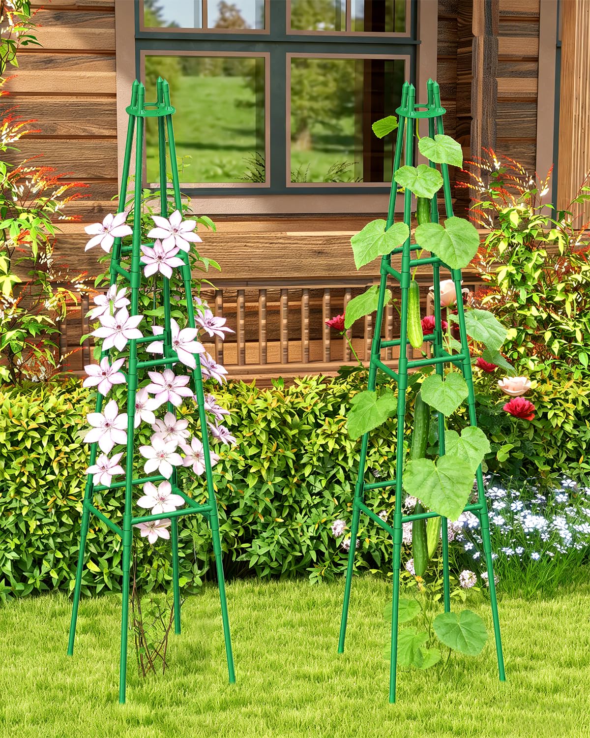 MYMULIKE garden trellis easy assembly without tools for vertical gardening.