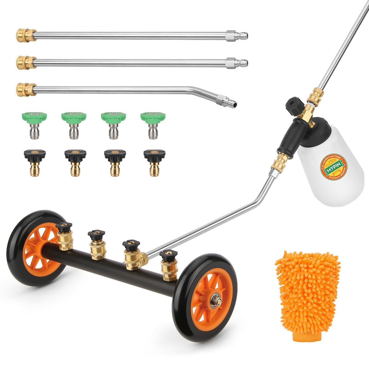 MYPIN 2-in-1 undercarriage washer with water broom for efficient vehicle cleaning.