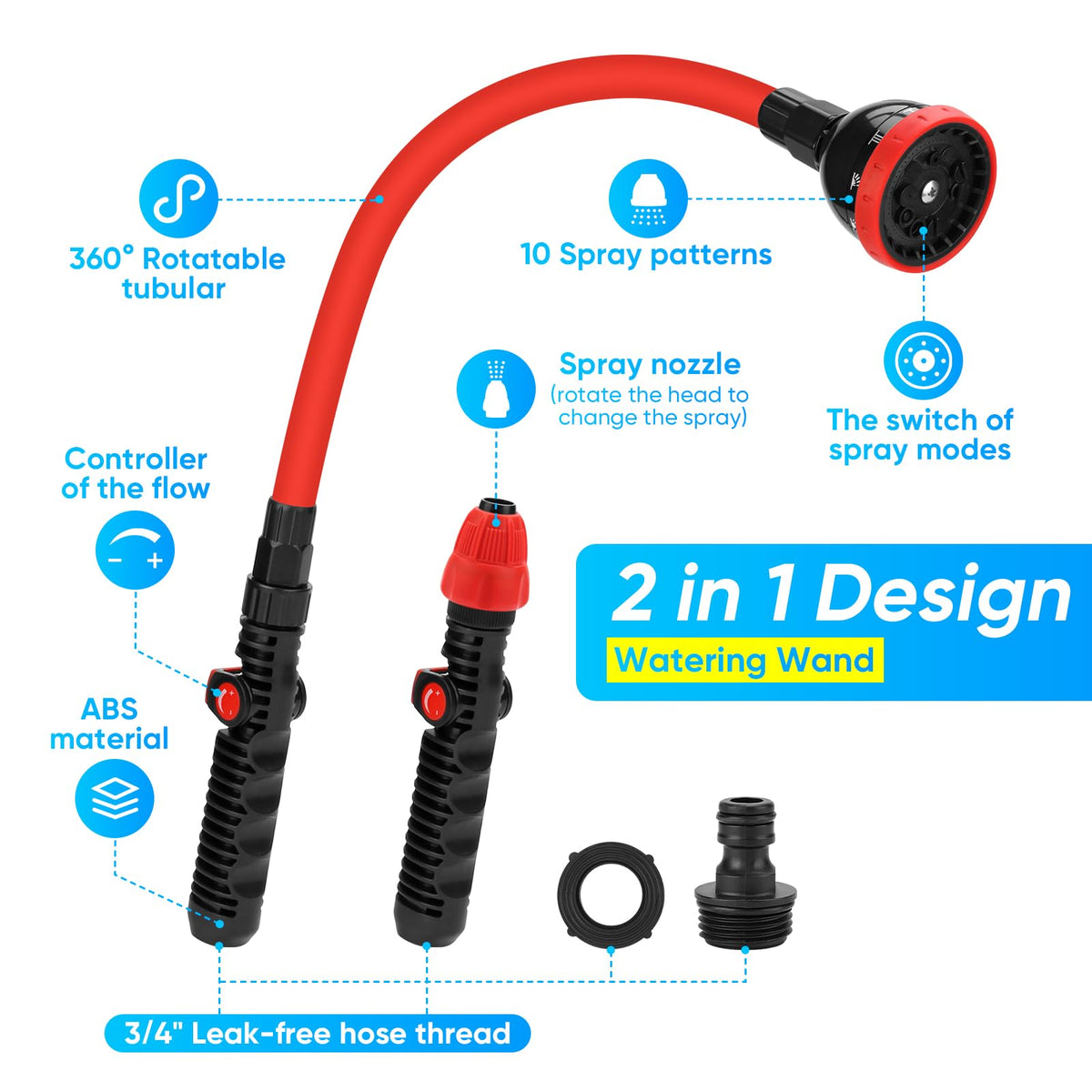 MYPIN heavy-duty garden hose sprayer head with 10 patterns for versatile watering