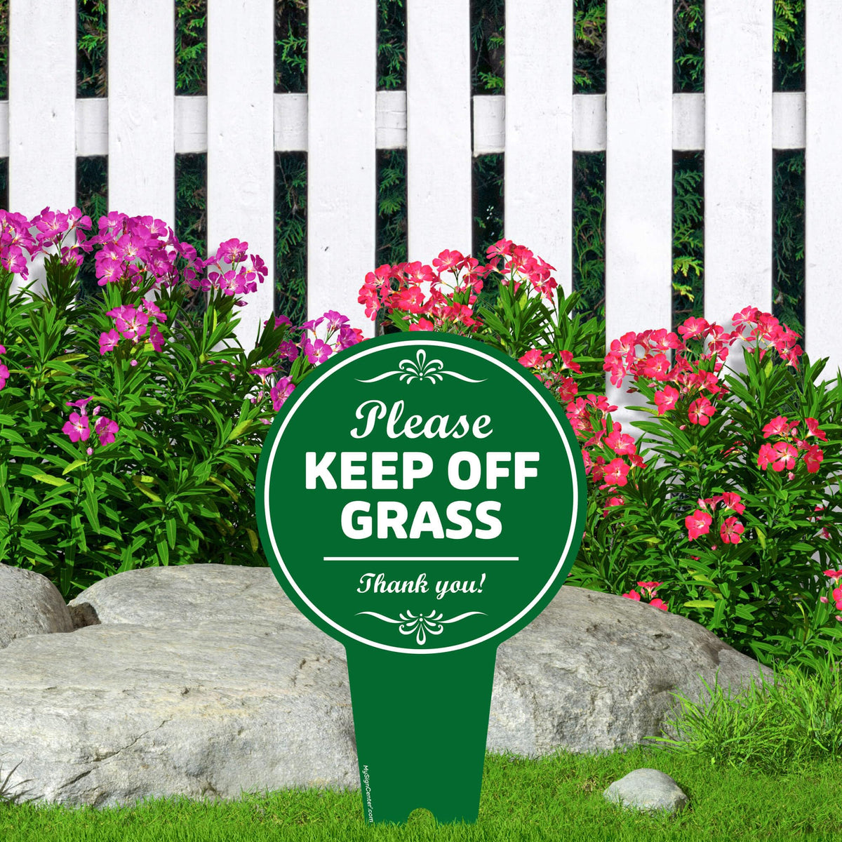 My Sign Center heavy duty sign with integrated ground stakes for quick outdoor installation.