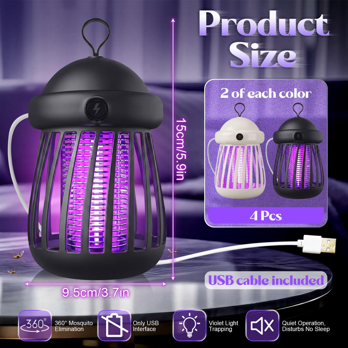 Mysora 3000V electric grid delivers thorough insect elimination on contact.