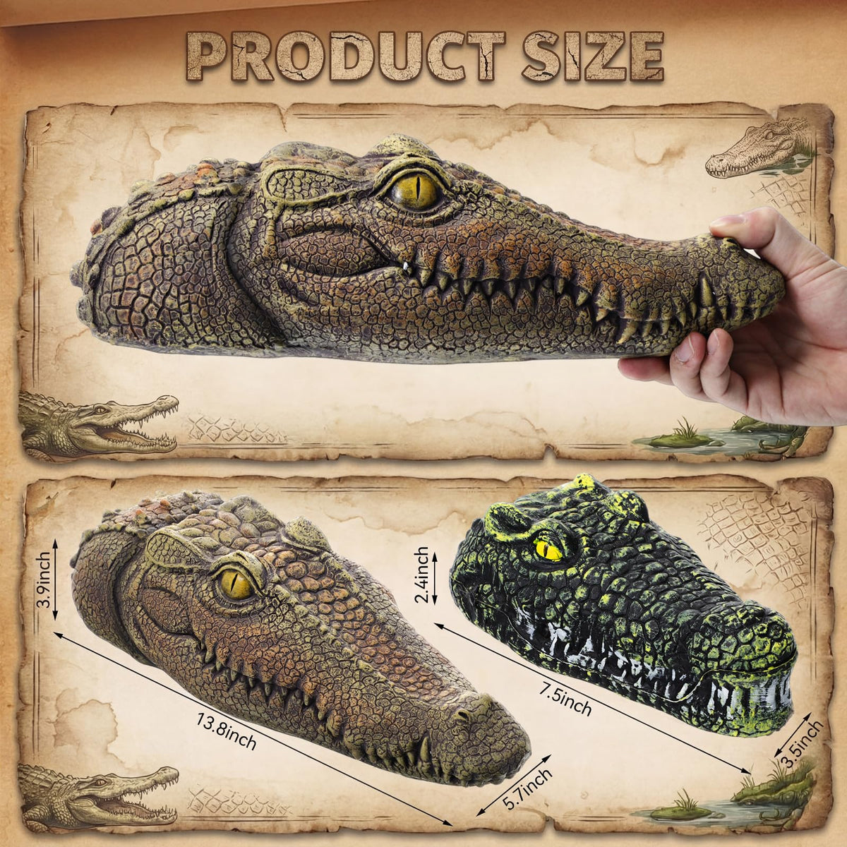Mysora small alligator head 7.5x3.5x2.4 inch durable pool decor