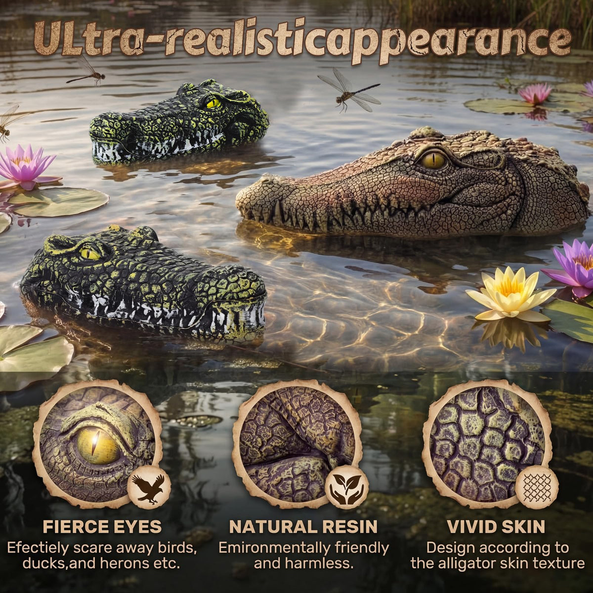 Mysora small alligator head 7.5x3.5x2.4 inch bird deterrent near ponds