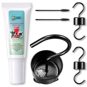 Mysora ant-blocking gel kit with hanging guards protecting a hummingbird feeder.