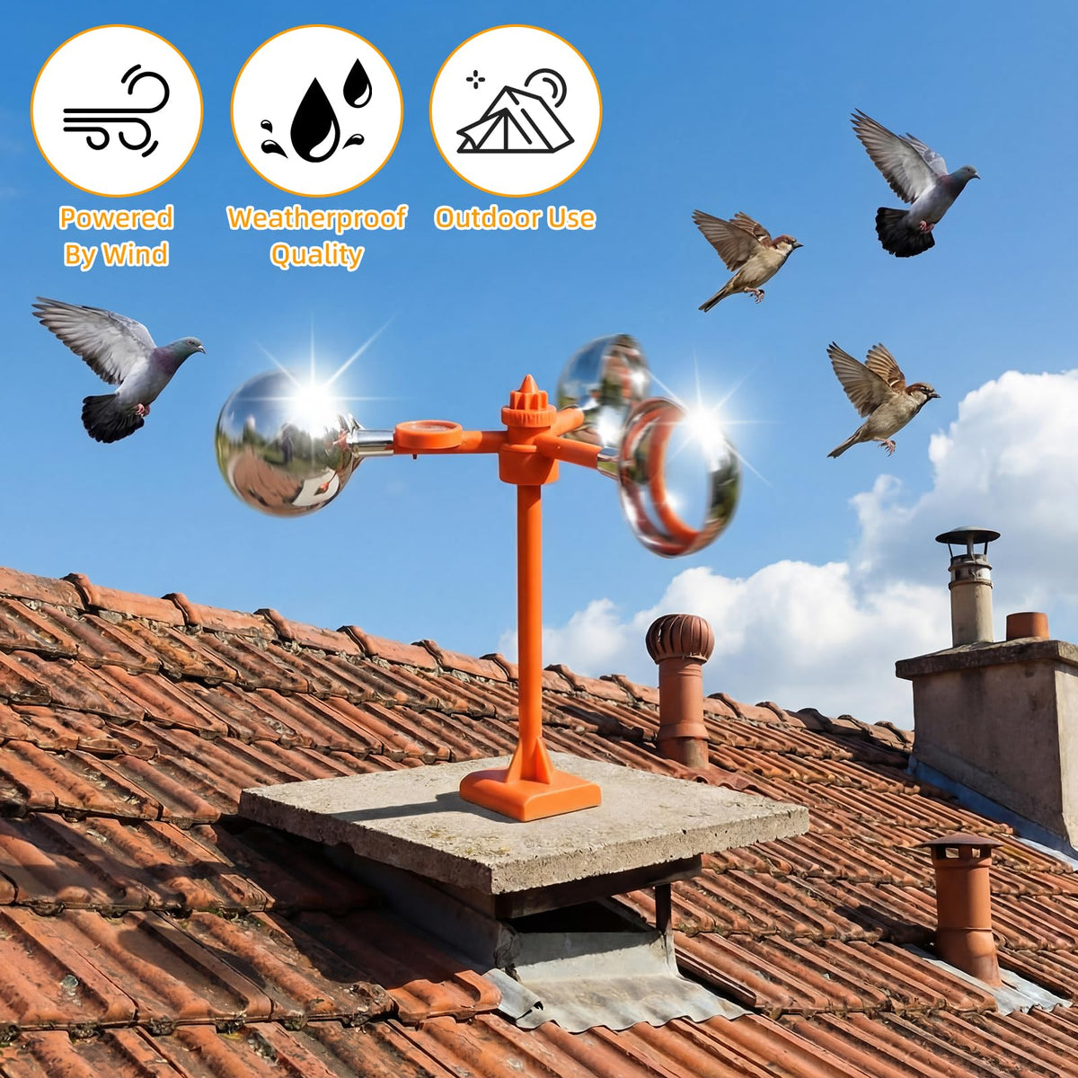 Mysora bird deterrent spin on a roof shows outdoor durability