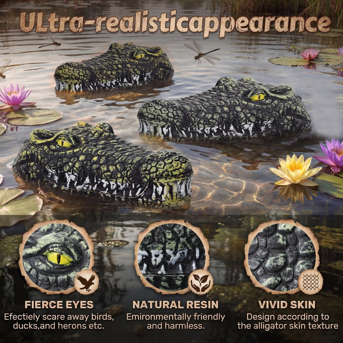 Mysora floating alligator head texture details highlight realistic skin pattern for authentic look.