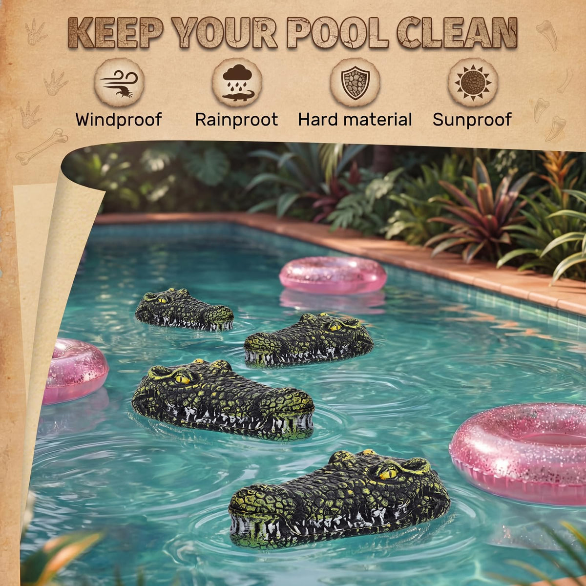 Mysora alligator head close-up demonstrates durable PU and resin finish for outdoor use.