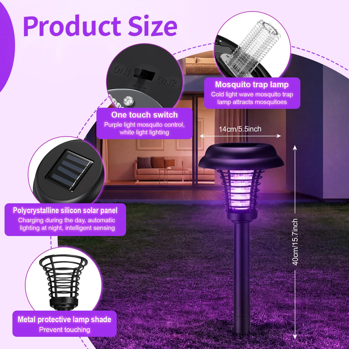 Four-pack Mysora mosquito killers ready for versatile outdoor setup.