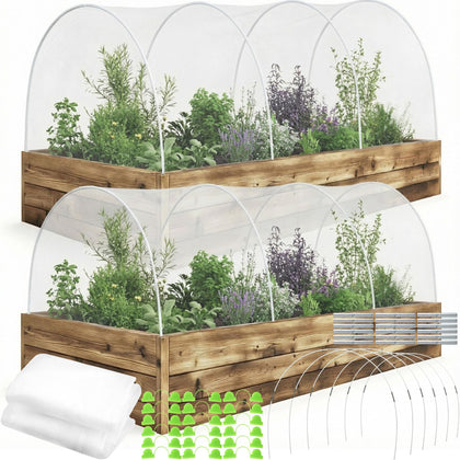 Mysora garden netting kit over a raised bed, creates a physical pest barrier while letting light through.