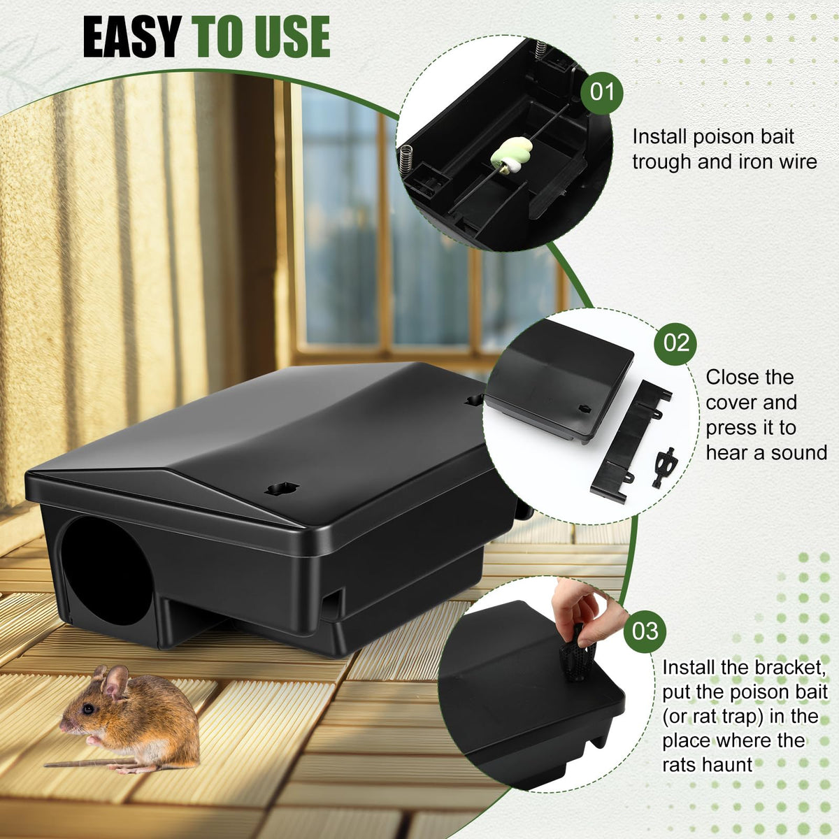 Mysora outdoor rodent station placed in garden or patio area