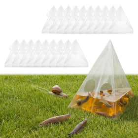 Mysora slug trap bags with beer bait in outdoor garden attracts pests away from plants