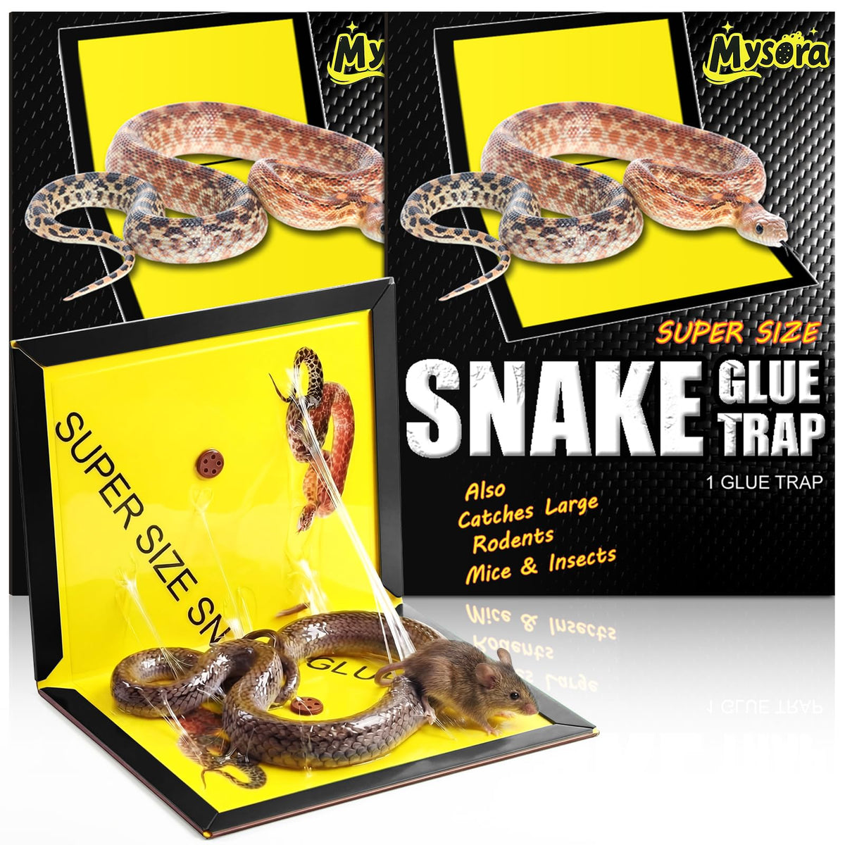 Mysora snake glue trap front view, ideal for indoor and outdoor pest control.