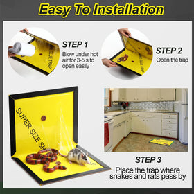 Mysora snake glue trap indoor use demonstrates placement in attic, basement, or garage.