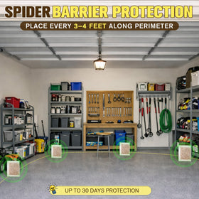 Mysora spider repellent pouch in basement or attic delivers continuous aroma deterrence.