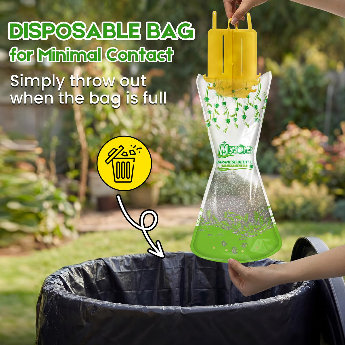 Mysora perforated bottom bag drains rainwater for outdoor use