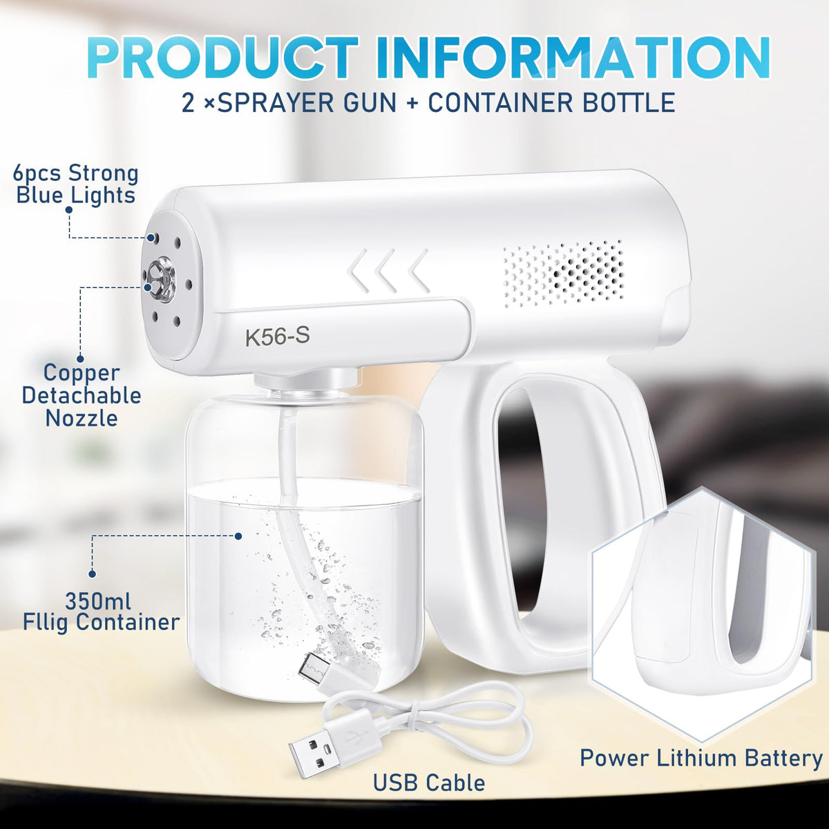 Mysora wireless handheld disinfectant sprayer with ergonomic grip.