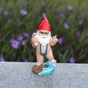 Mystic Manuscript Swimming Dwarf statue side view adds whimsy to garden