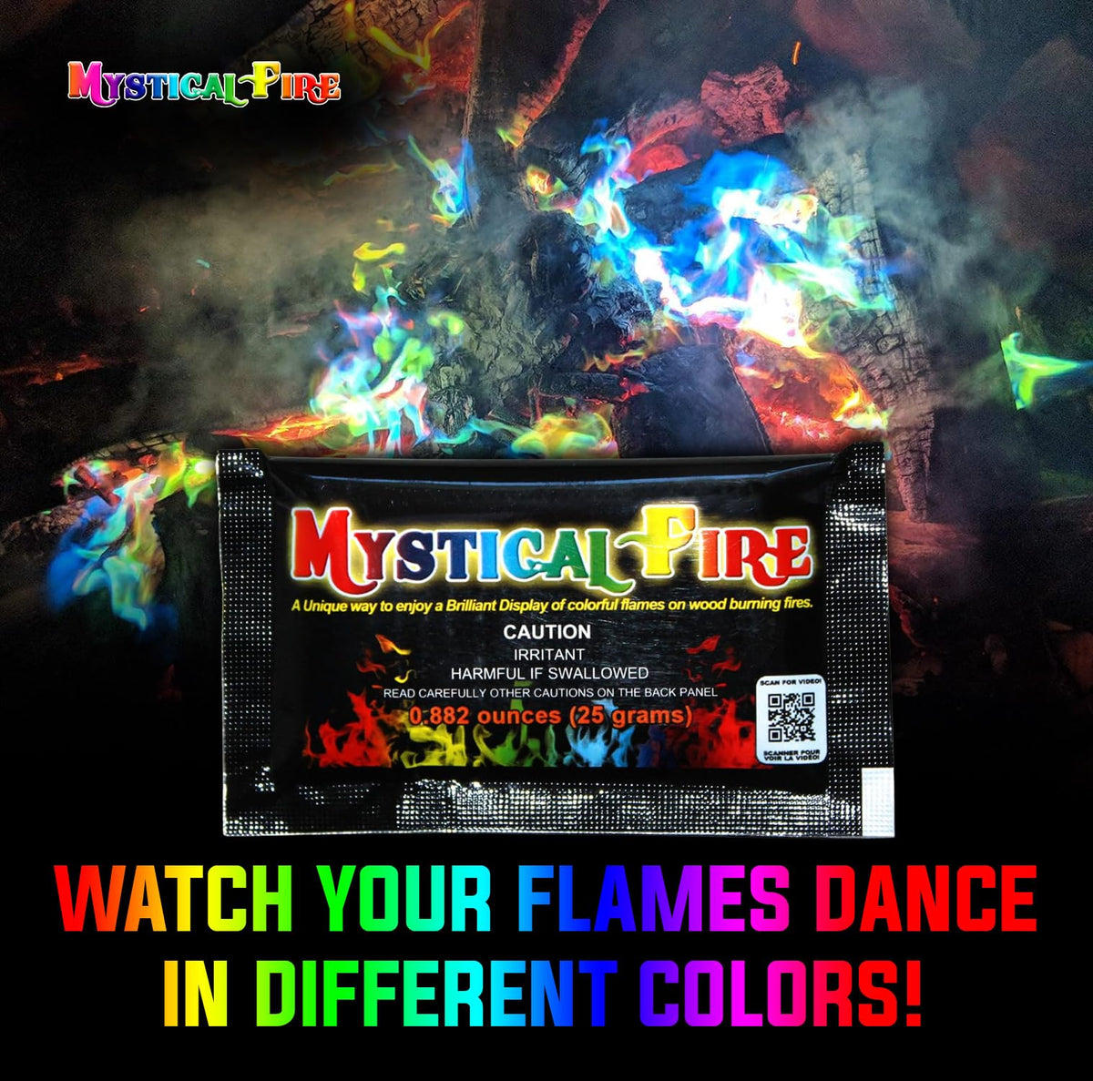 Mystical Fire packets are easy to use, just toss 1–3 into flames.