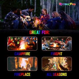 Mystical Fire color changing packets ignite backyard parties with vivid flame color.