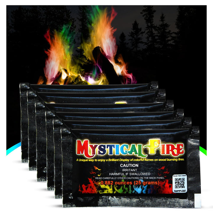 Mystical Fire color changing packets create blue flames for a mesmerizing campfire ambiance.