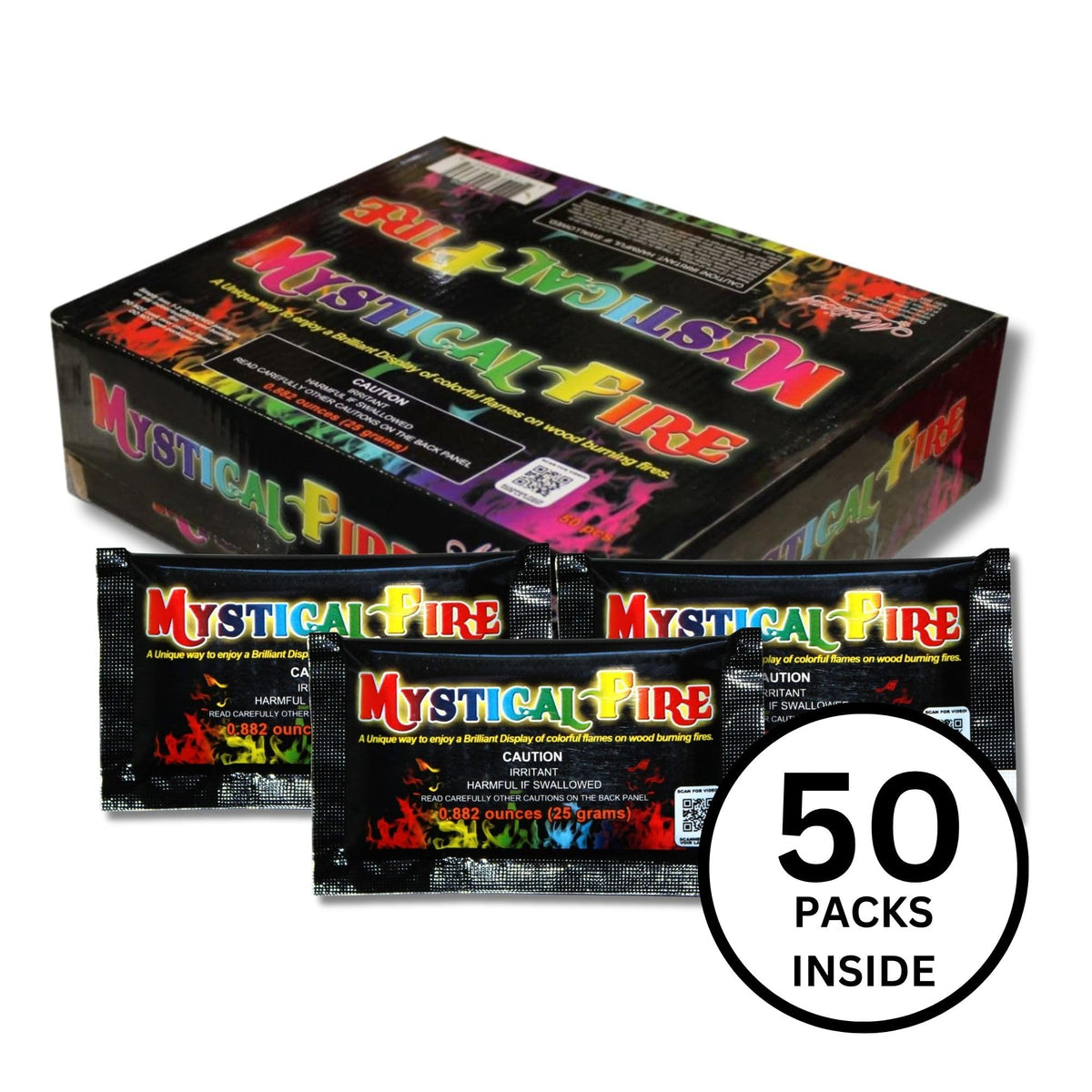 Mystical Fire packets create a vibrant campfire atmosphere with multi-color flames for gatherings.