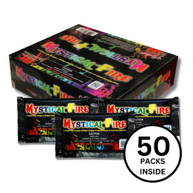Mystical Fire packets create a vibrant campfire atmosphere with multi-color flames for gatherings.