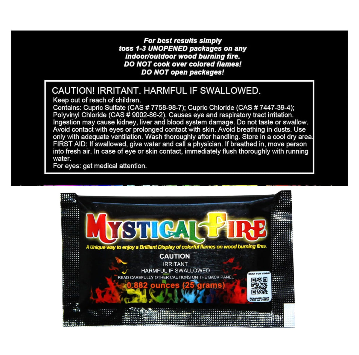 Mystical Fire color changing packets deliver purple flames for indoor fireplace ambiance.