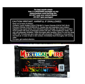 Mystical Fire color changing packets deliver purple flames for indoor fireplace ambiance.