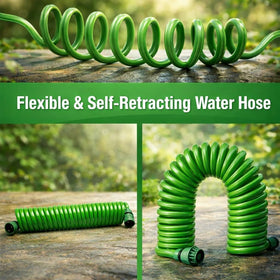 Mystic Romance curly hose expands to full reach for precise watering.
