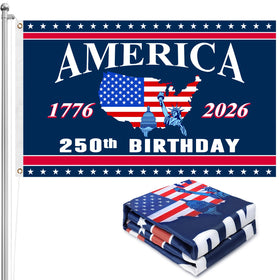Mythcloud 250th Anniversary flag front view with double-sided readability for outdoor use.