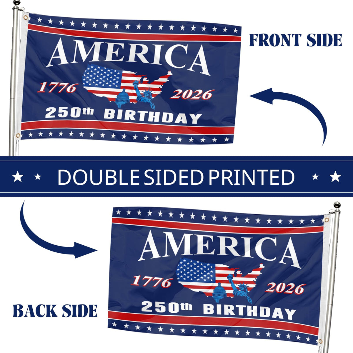 Mythcloud 250th Anniversary flag indoor/outdoor ready for porch, fence, or wall display.