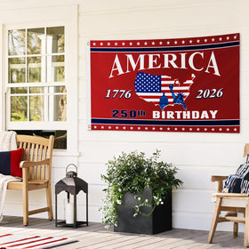 Mythcloud 250th anniversary flag back view readable from both sides