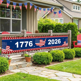 Mythcloud classic red white blue banner enhances Fourth of July celebrations.