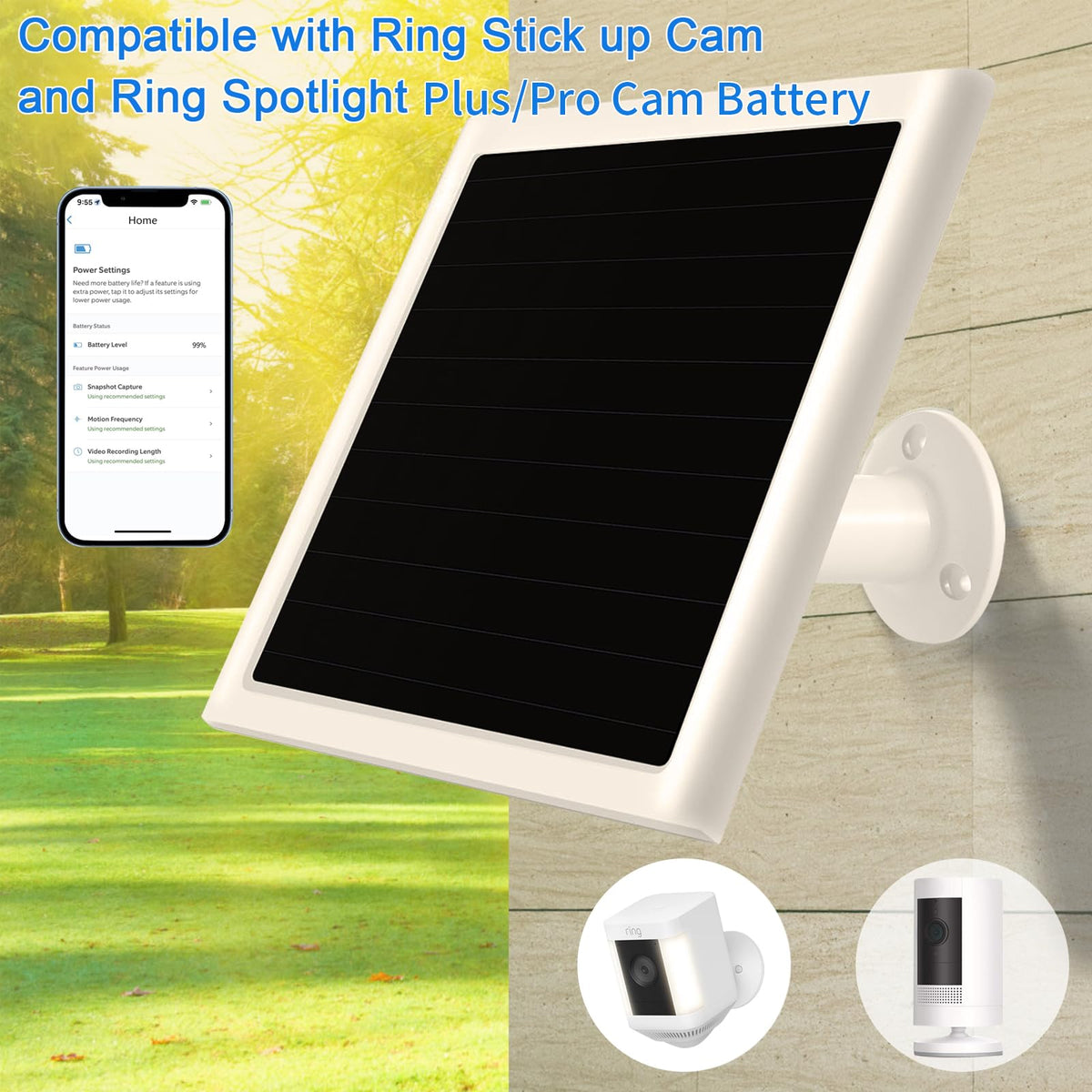 Mytions 6W solar panel charger side view with weatherproof casing for outdoor use
