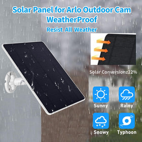 Weatherproof IP66 Mytions solar panel charger protects outdoor cameras.