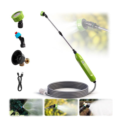 Mytium battery-powered sprayer wand with telescopic reach for tall plant care.