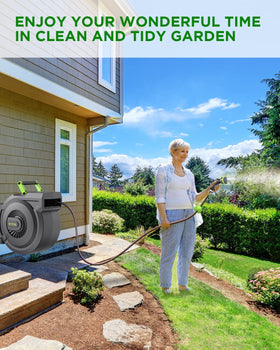 MYTOL garden watering reel in use for tidy yard maintenance