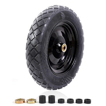 MZREXN flat-free tire side view demonstrates durable puncture-proof engineering for maintenance-free carts.