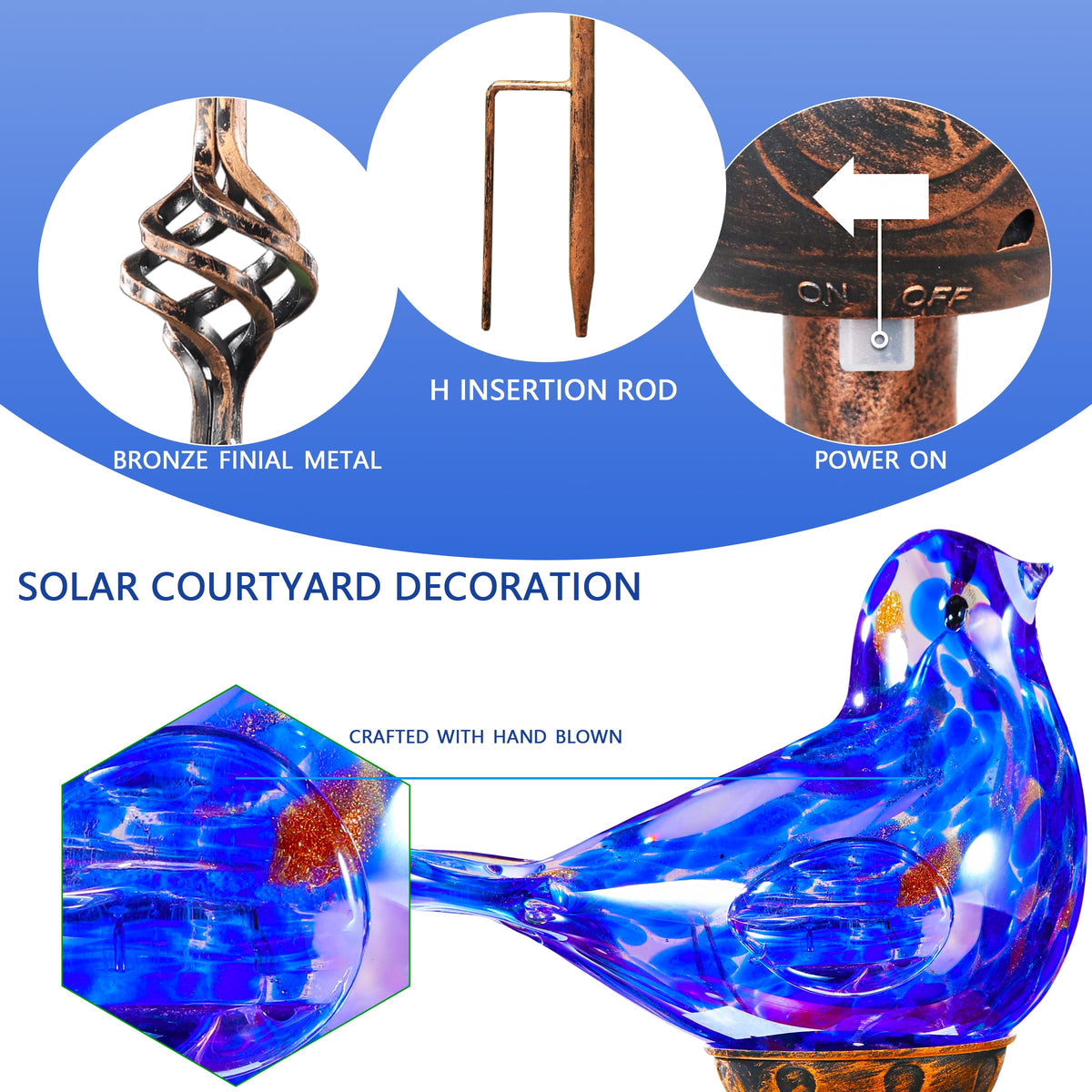 Naboher dark blue glass stake offering ambient evening light for patios