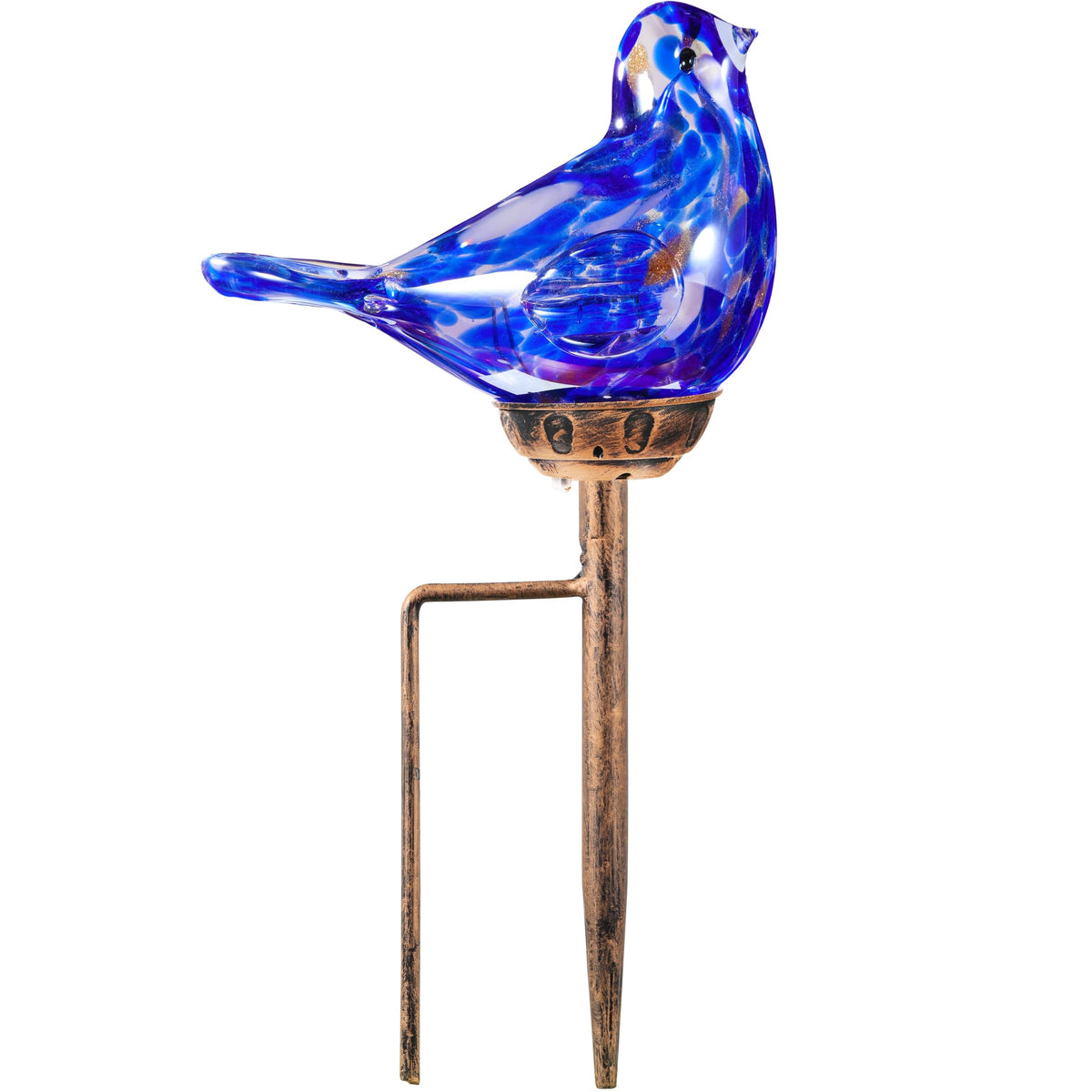 Evening view of Naboher dark blue glass bird stake