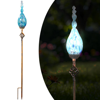 Naboher solar garden lights with blue glass flame top for enchanting nighttime paths.